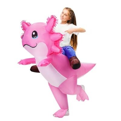 Inflatable Axolotl Costume for Kids (1/11) Kids inflatable axolotl costume with stegosaurus spikes — Image 1 of 11