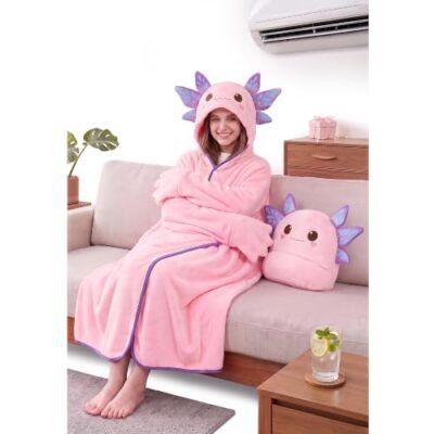 Axolotl blanket hoodie with oversized hood (1/9) Mewaii axolotl wearable blanket hoodie in flannel — Image 1 of 9