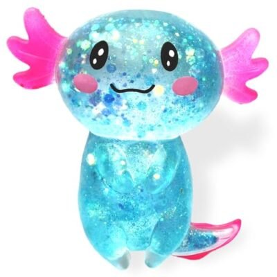 Blue Glitter Axolotl Squishy Fidget Toy (1/8) Blue glitter axolotl squishy stress relief fidget toy — Image 1 of 8