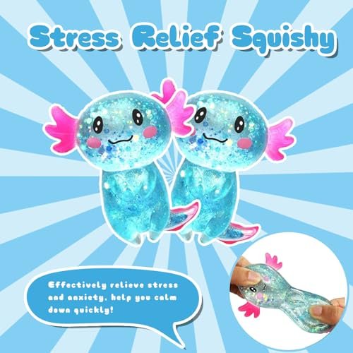 Glitter axolotl squishy toy in pink, slow rising fidget — Image 3 of 10
