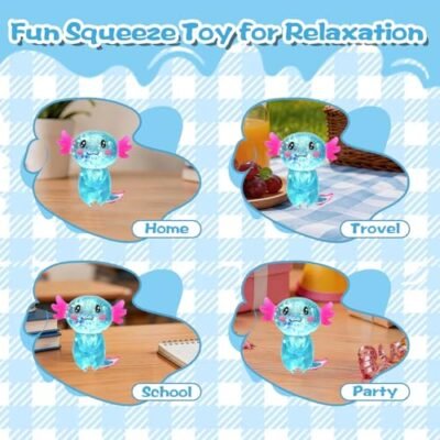 Glitter axolotl squishy toy in pink, slow rising fidget — Image 5 of 10