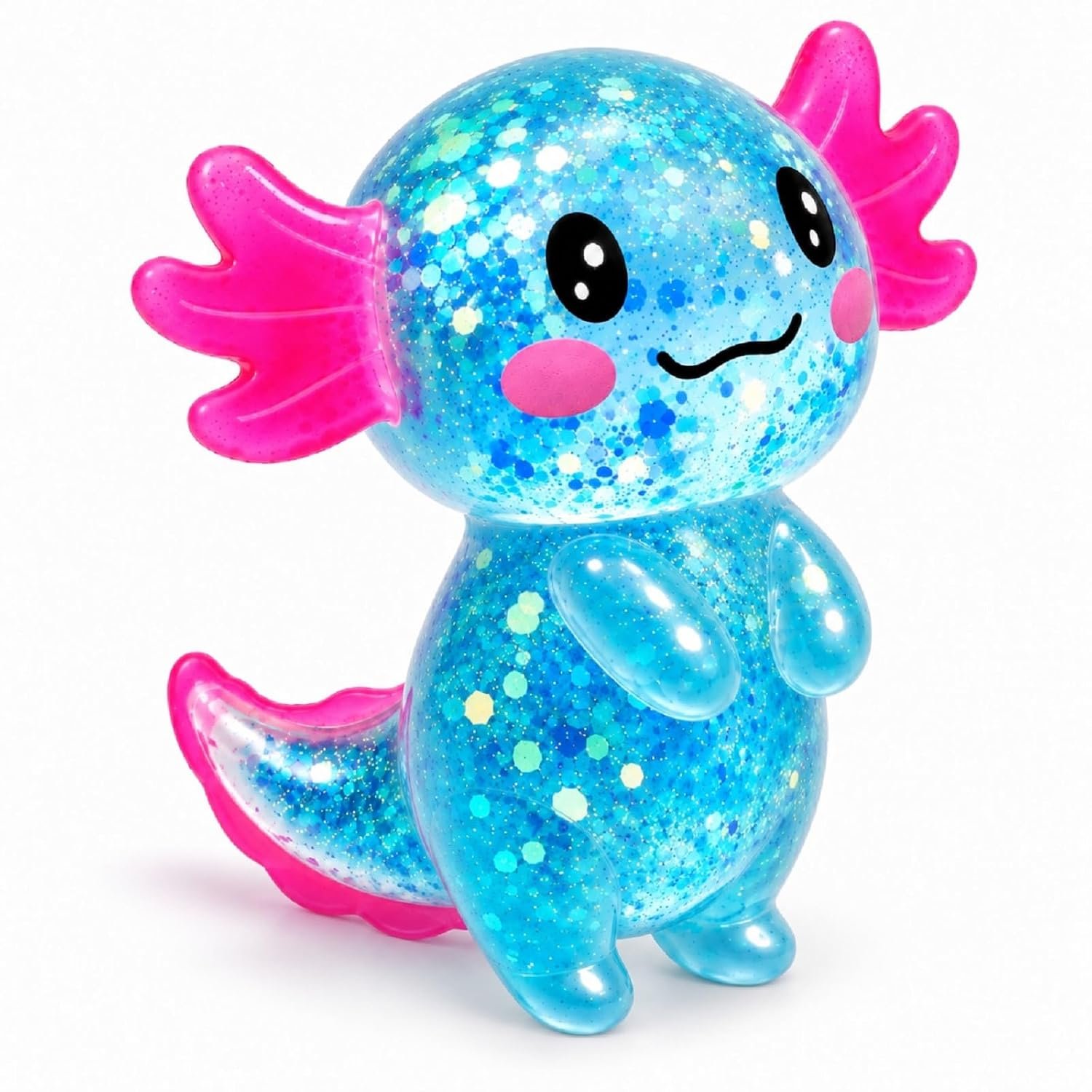 Glitter axolotl squishy toy in pink, slow rising fidget — Image 8 of 10